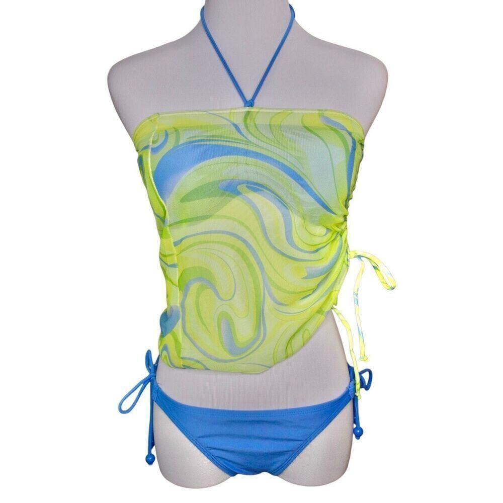 Sexy Mesh Tube Top Swim Coverup XS Ruched See-Through Swimwear Vacation‎